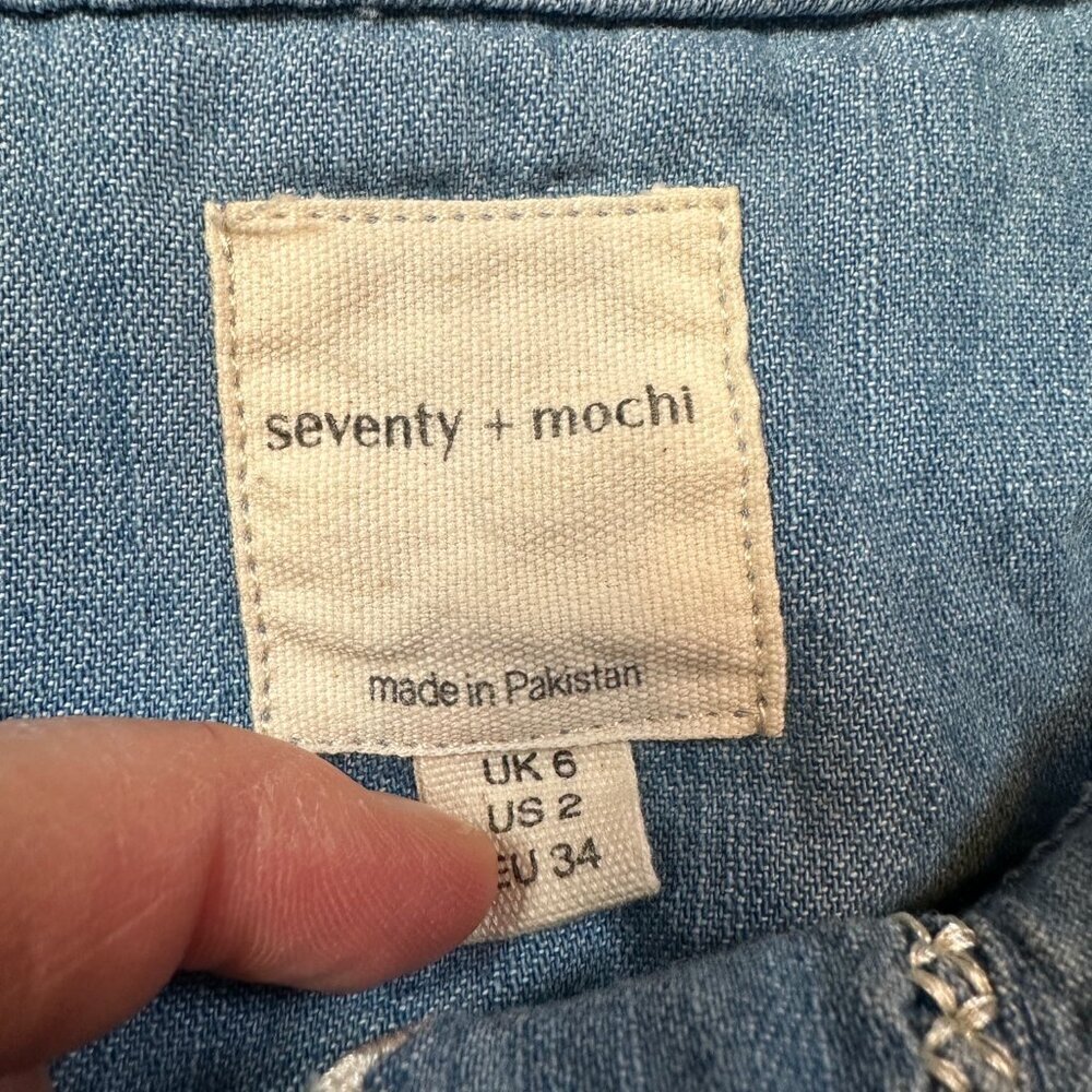 seventy + mochi Phoebe Ruffled Collar Blouse in Light Chambray Denim Size 2 - Picture 6 of 8